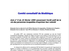 Avis n°9 : arrêt actif de la vie des personnes incapables d'exprimer leur volonté